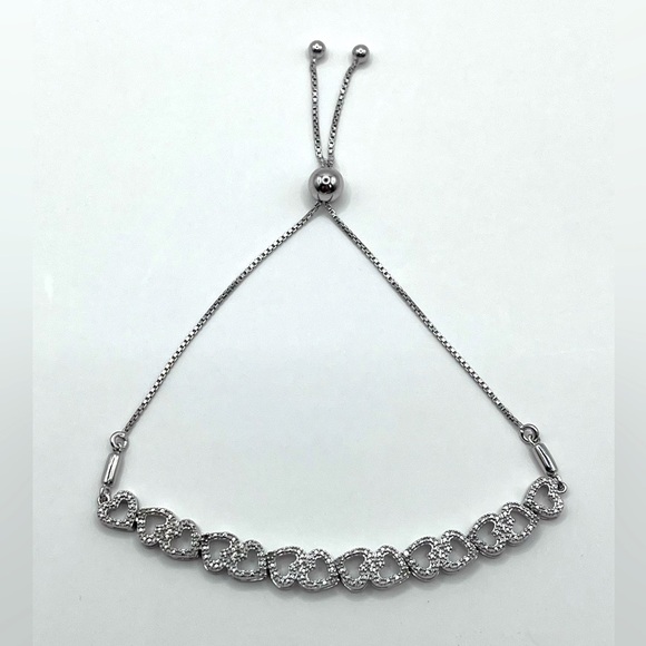 Heart Bolo Bracelet 925 Sterling Silver Accented Natural Diamond - Picture 5 of 5